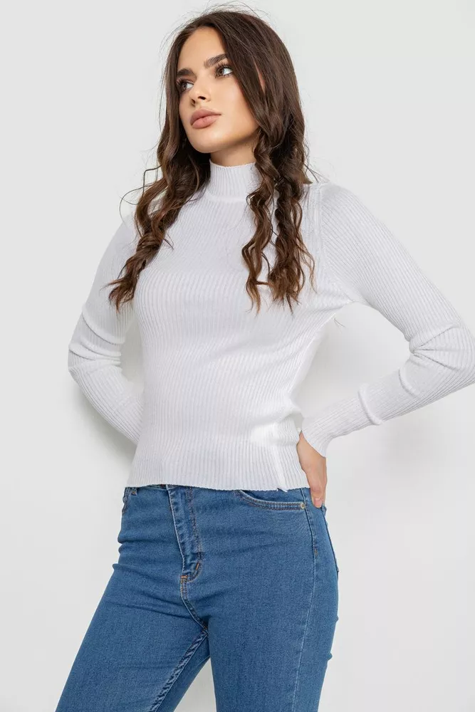 Купить Водолазка женская в рубчик  -уценка, цвет белый, 214R91306-U-35 - Фото №3