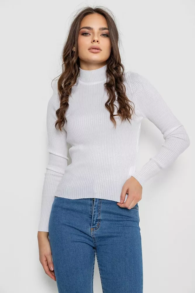 Купить Водолазка женская в рубчик  -уценка, цвет белый, 214R91306-U-35 - Фото №1