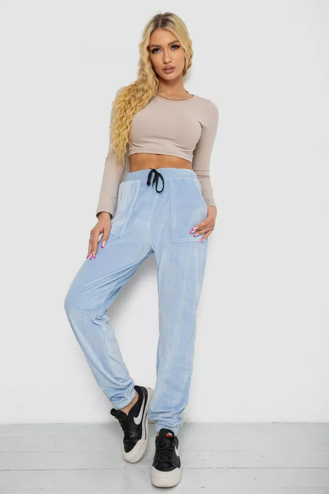 Купити Штани жіночі велюрові  -уцінка, колір блакитний, 238R58168-U-47 - Фото №2