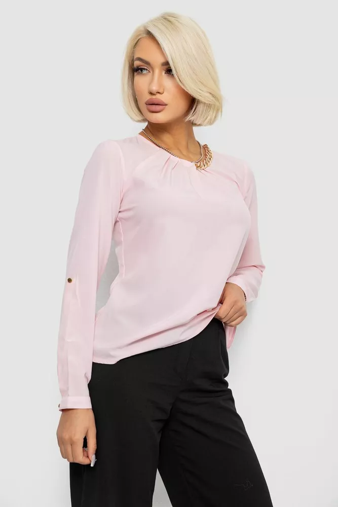 Купити Блуза однотонна  -уцінка, колір світло-рожевий, 230R306-U-101 - Фото №3