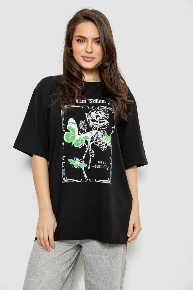 Купить Футболка женская с принтом, цвет черный, 244R2009 - Фото №1