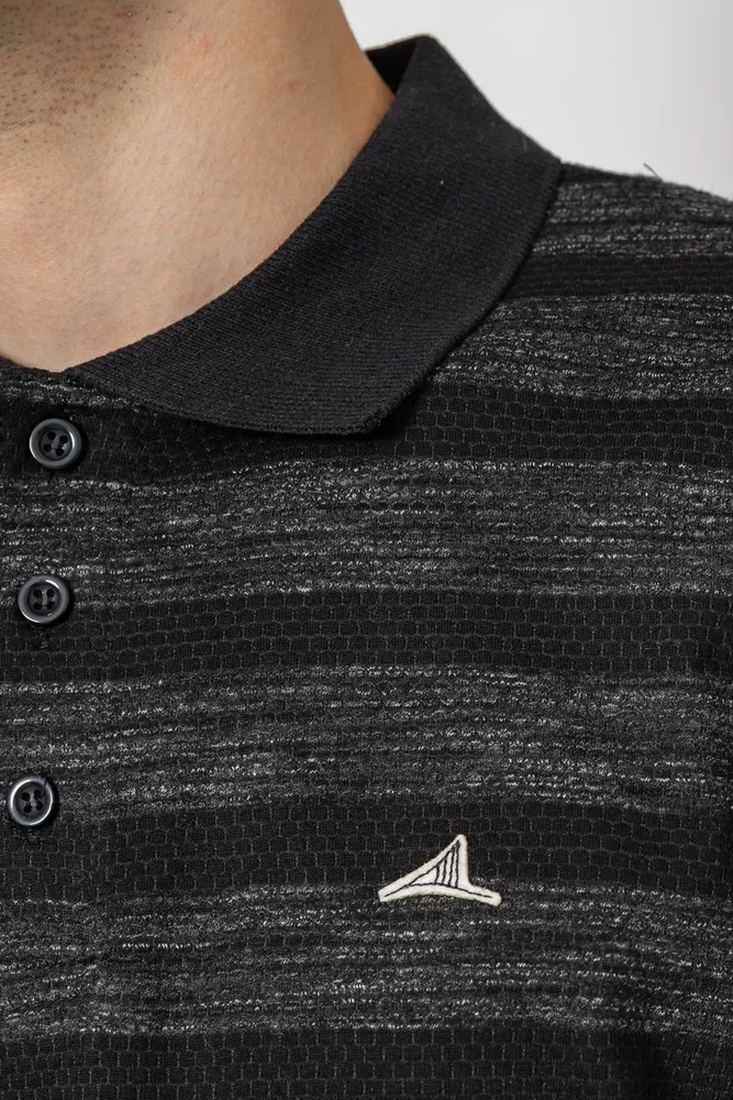 Купити Поло чоловіче котонове в смужку, колір чорний, 247R303 оптом - Фото №5