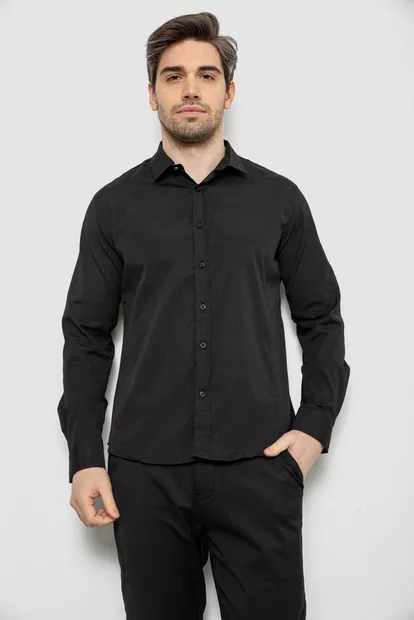 Сорочка чоловіча однотонна з принтом, колір чорний, 186R6918-6