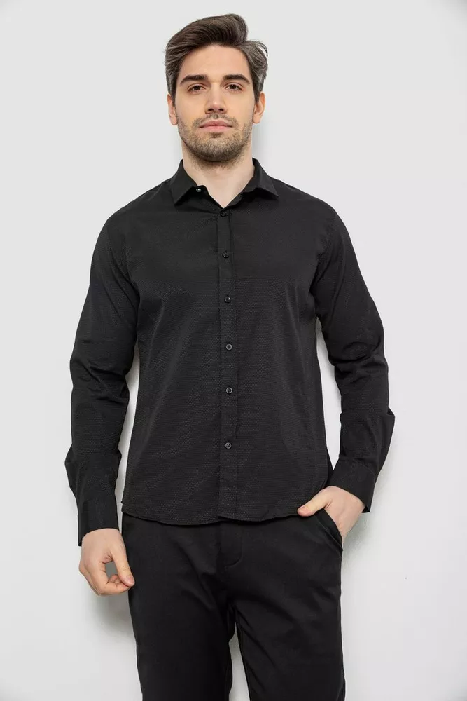 Купить Рубашка мужская однотонная с принтом, цвет черный, 186R6918-6 - Фото №1