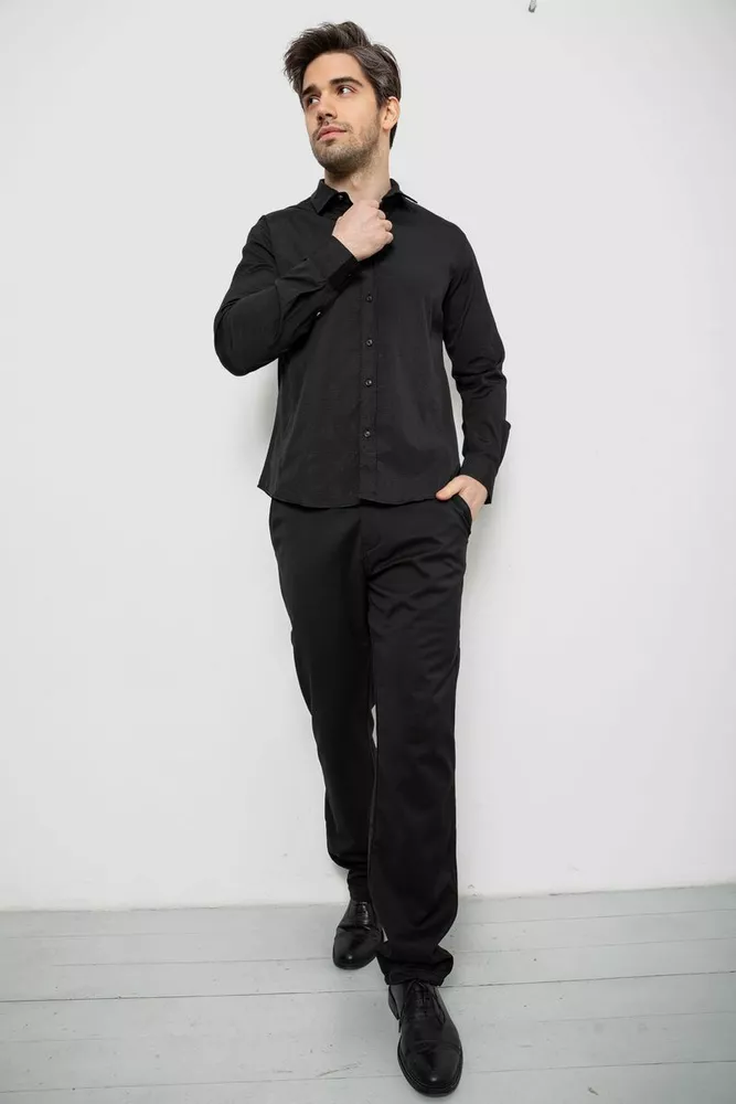 Купить Рубашка мужская однотонная с принтом, цвет черный, 186R6918-6 - Фото №2