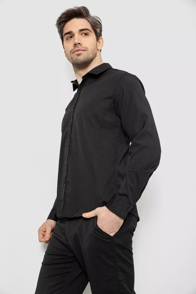 Купить Рубашка мужская однотонная с принтом, цвет черный, 186R6918-6 - Фото №3