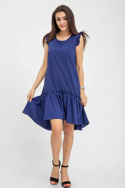 Однотонный индиго-синий сарафан, 112R413