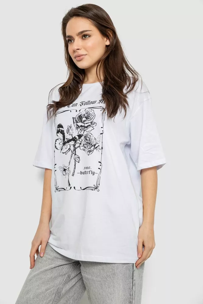 Купить Футболка женская с принтом, цвет белый, 244R2009 оптом - Фото №3