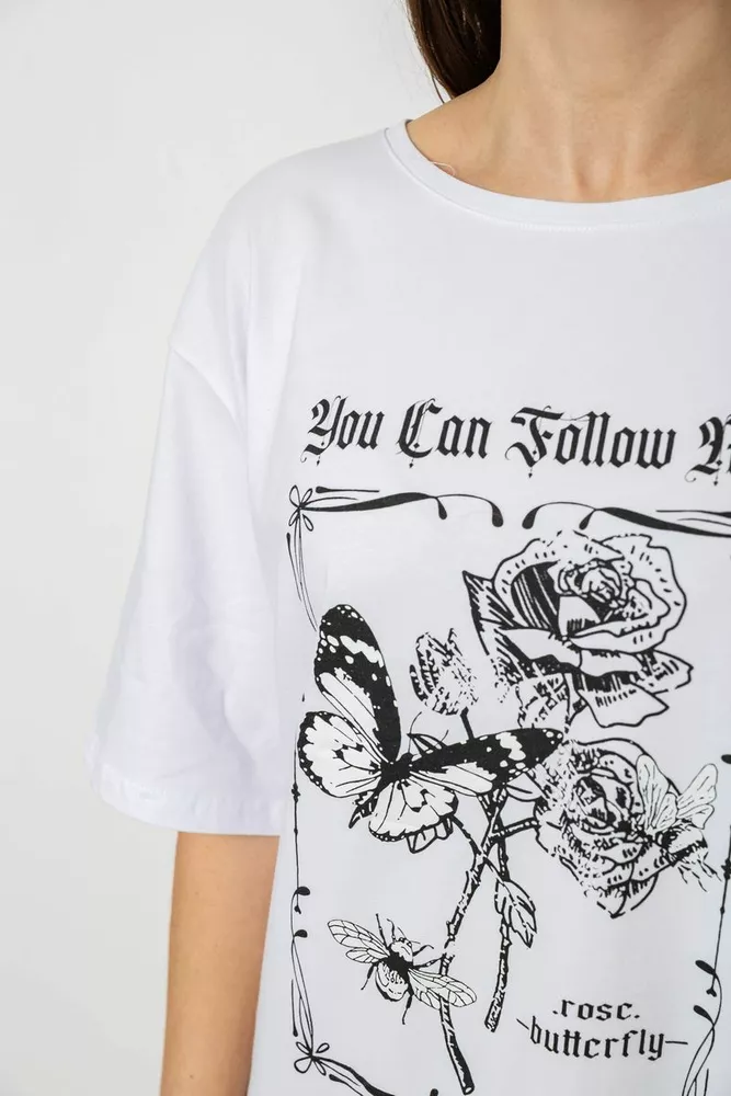 Купить Футболка женская с принтом, цвет белый, 244R2009 оптом - Фото №5