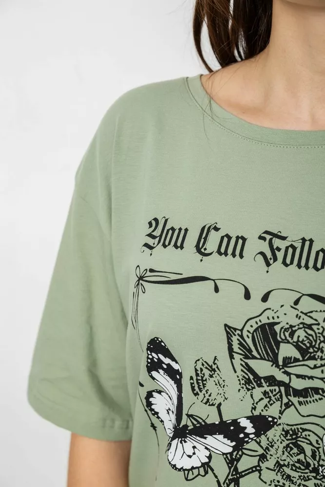 Купить Футболка женская с принтом, цвет оливковый, 244R2009 - Фото №5