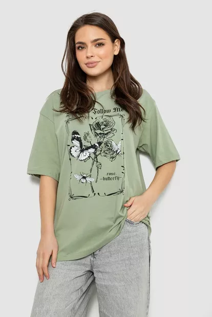 Футболка женская с принтом, цвет оливковый, 244R2009
