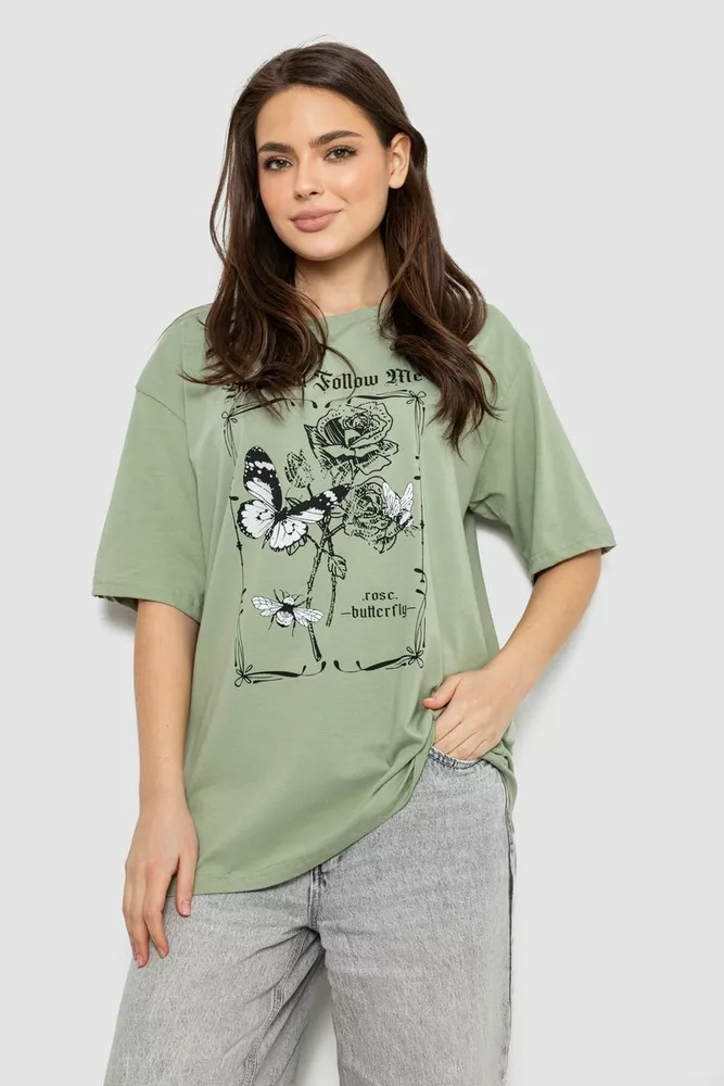 Купить Футболка женская с принтом, цвет оливковый, 244R2009 - Фото №1