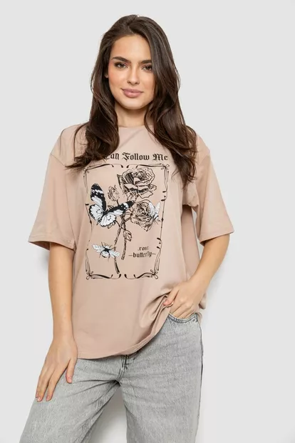 Футболка женская с принтом, цвет бежевый, 244R2009