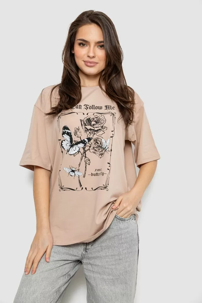 Купить Футболка женская с принтом, цвет бежевый, 244R2009 - Фото №1