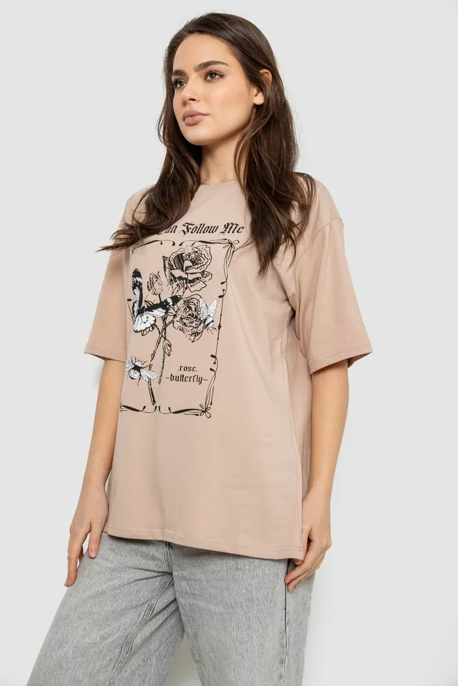 Купить Футболка женская с принтом, цвет бежевый, 244R2009 - Фото №3