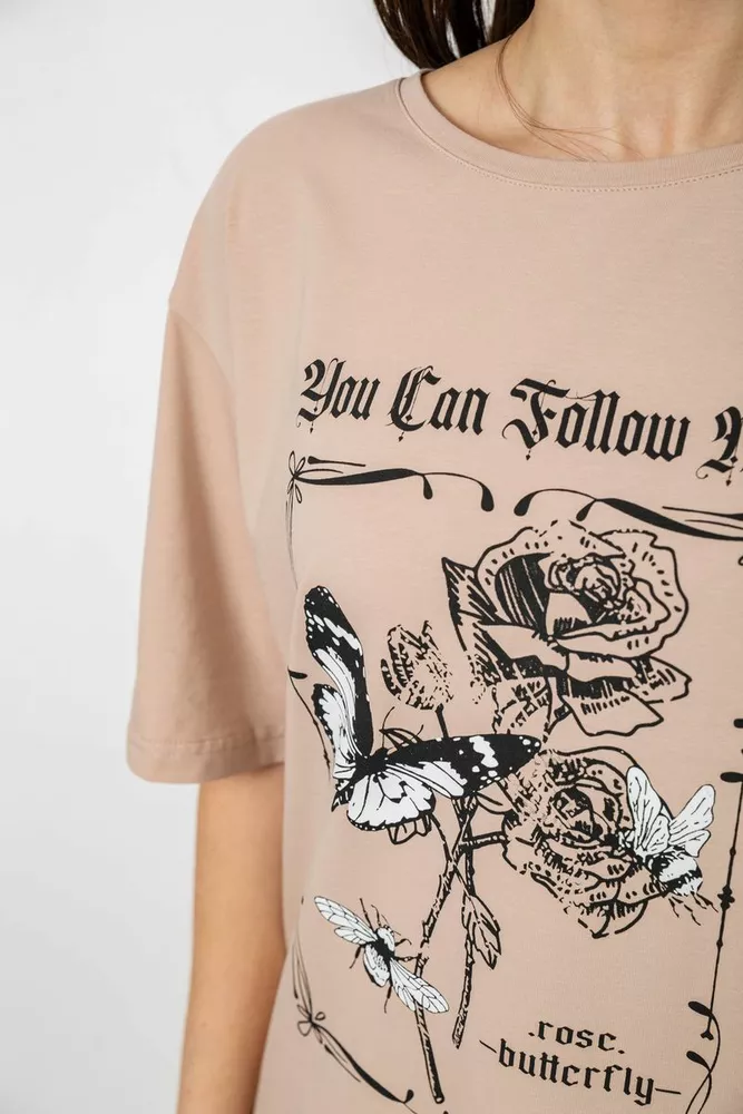 Купить Футболка женская с принтом, цвет бежевый, 244R2009 - Фото №5