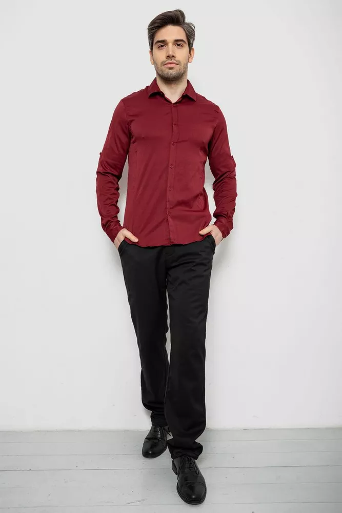 Купить Рубашка мужская однотонная с принтом, цвет бордовый, 186R6918-6 - Фото №2