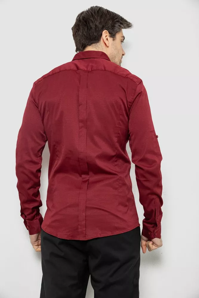 Купить Рубашка мужская однотонная с принтом, цвет бордовый, 186R6918-6 - Фото №4