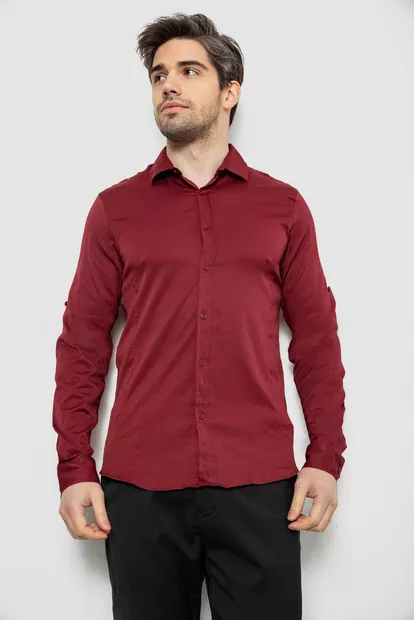 Рубашка мужская однотонная с принтом, цвет бордовый, 186R6918-6