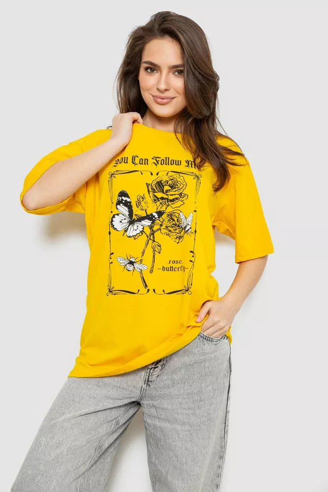 Купити Футболка жіноча з принтом, колір жовтий, 244R2009 - Фото №1