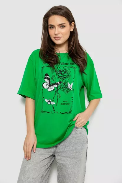 Футболка женская с принтом, цвет зеленый, 244R2009