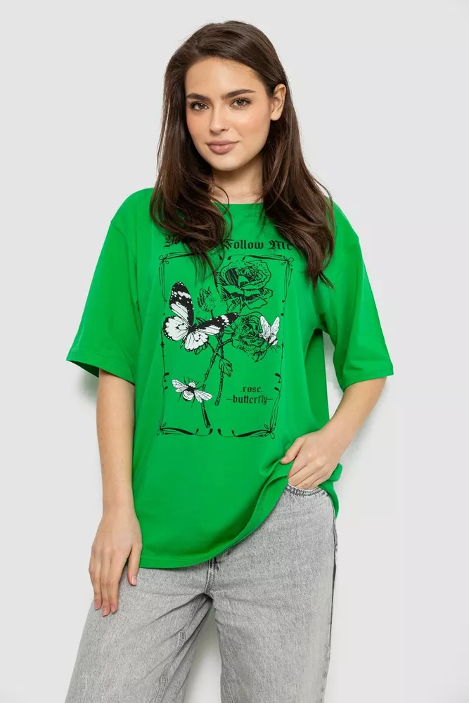 Купить Футболка женская с принтом, цвет зеленый, 244R2009 - Фото №1