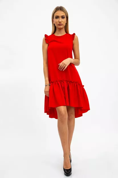Сарафан-платье красное, свободного кроя и с воланами, 112R413