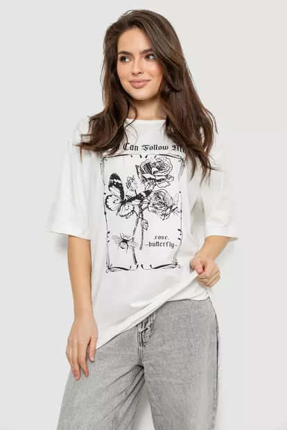 Футболка женская с принтом, цвет молочный, 244R2009