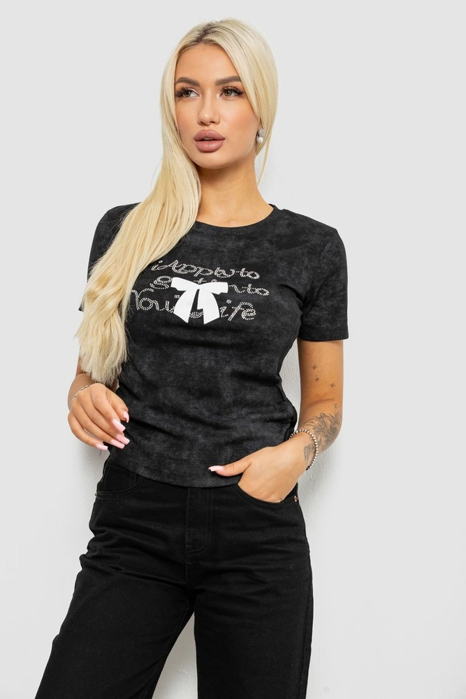 Купить Футболка женская с принтом, цвет черный, 221R3304 - Фото №3