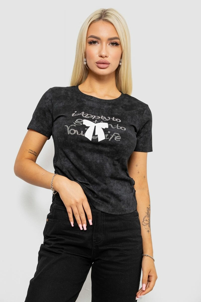Купить Футболка женская с принтом, цвет черный, 221R3304 - Фото №1