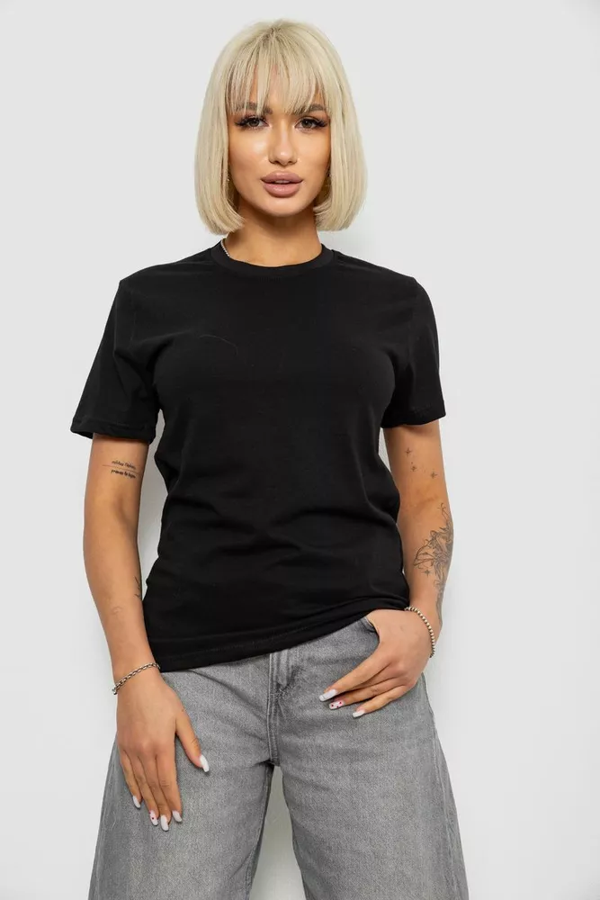Купити Футболка жіноча однотонна, колір чорний, 129R8900-2 - Фото №1