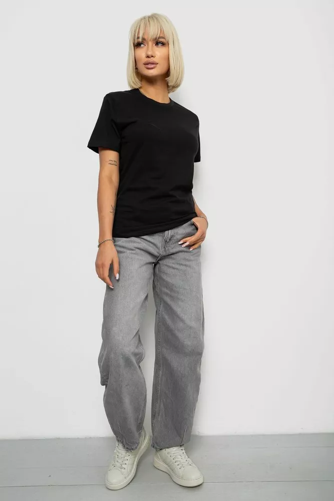 Купити Футболка жіноча однотонна, колір чорний, 129R8900-2 - Фото №2