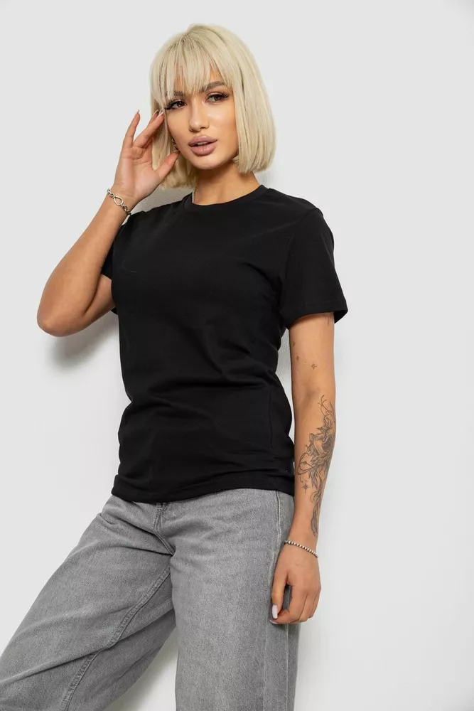 Купити Футболка жіноча однотонна, колір чорний, 129R8900-2 - Фото №3