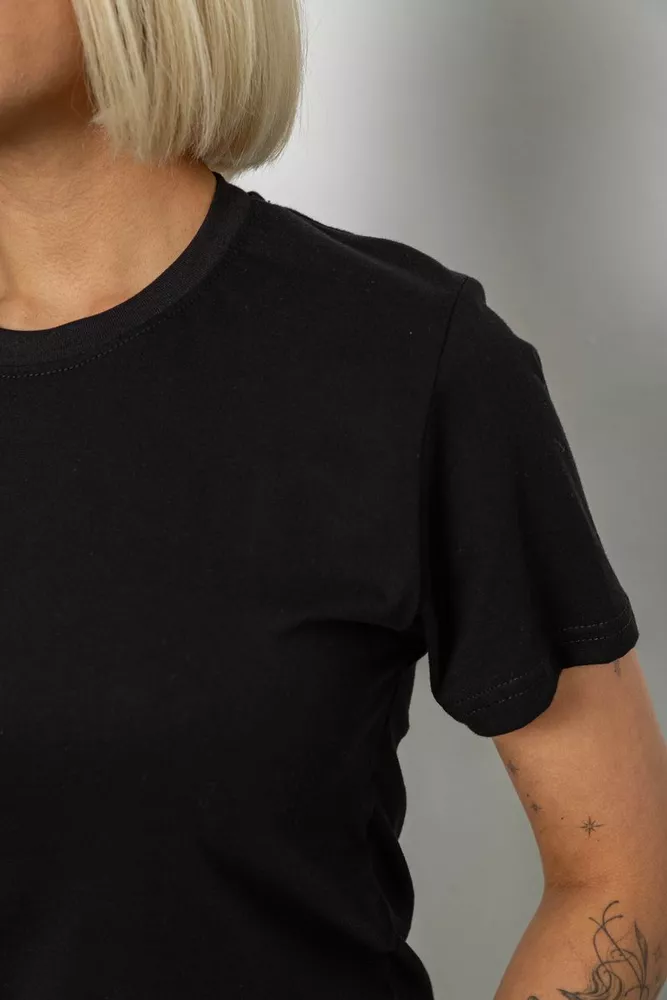 Купити Футболка жіноча однотонна, колір чорний, 129R8900-2 - Фото №5