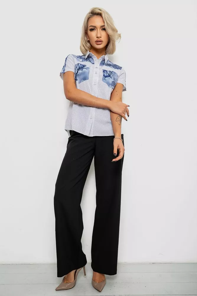 Купити Блуза в горошок з принтом, колір білий, 230R7215 - Фото №2