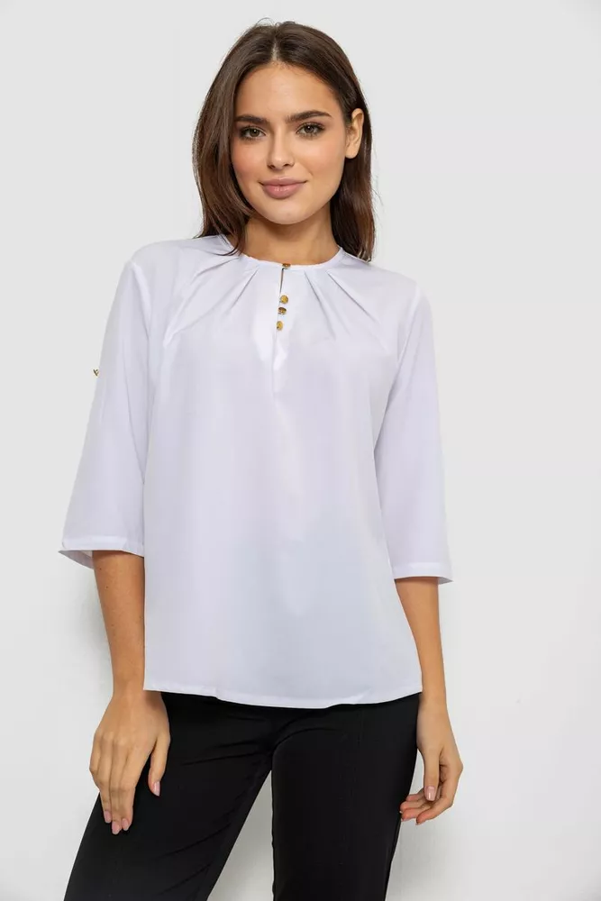 Купити Блуза однотонна  -уцінка, колір білий, 230R112-10-U-1 - Фото №1