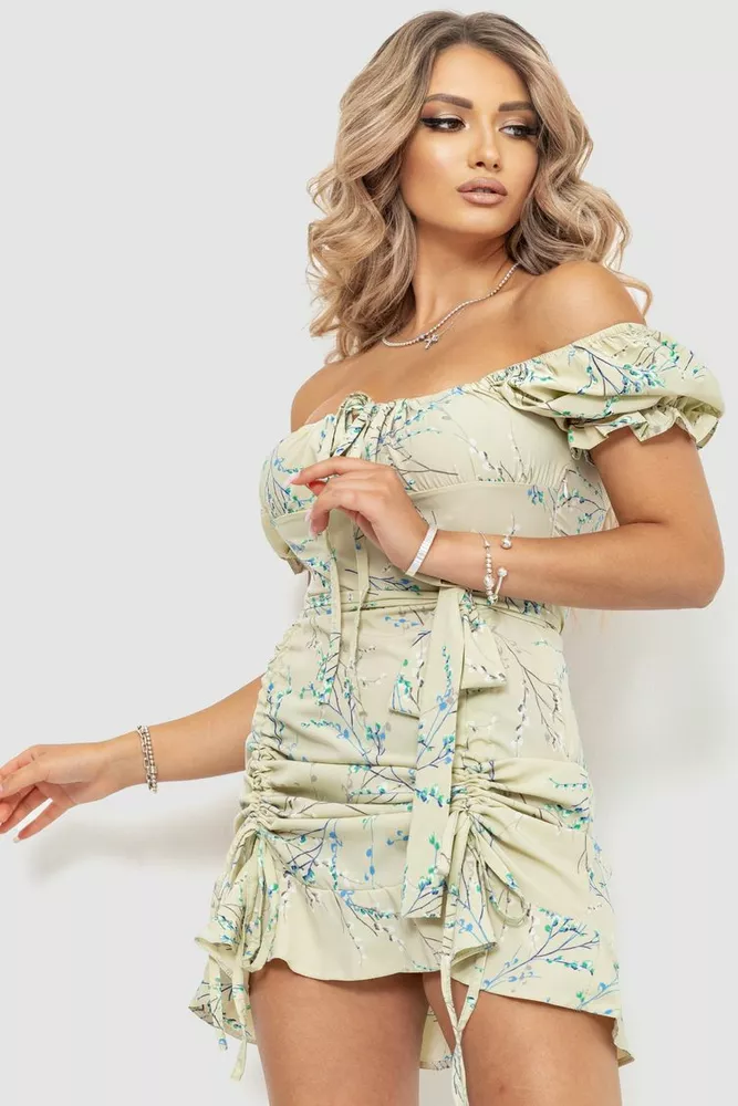 Купити Сукня з квітковим принтом, колір оливковий, 176R1032 оптом - Фото №2