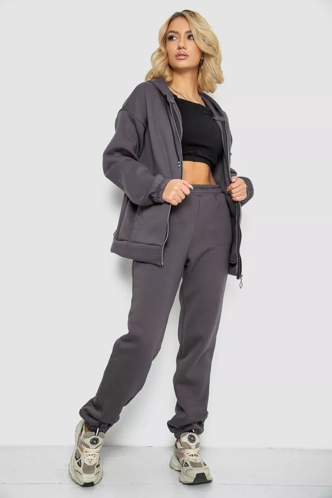 Купить Спортивный костюм женский на флисе на молнии  -уценка, цвет серый, 247R1060-U-42 - Фото №3