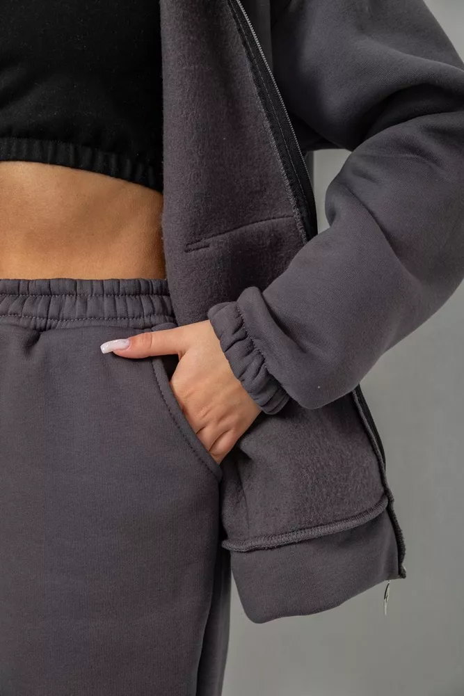Купить Спортивный костюм женский на флисе на молнии  -уценка, цвет серый, 247R1060-U-42 - Фото №7