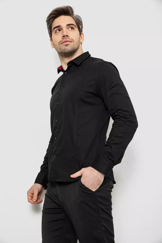 Купить Рубашка мужская однотонная, цвет черный, 186R2066 - Фото №3