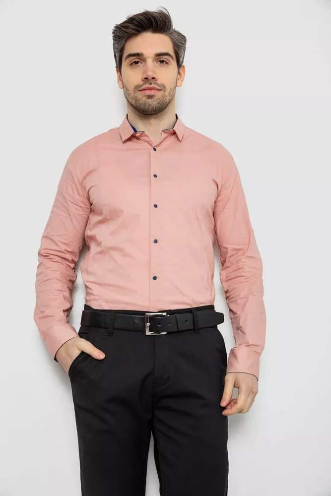 Купить Рубашка мужская однотонная, цвет пудровый, 186R2066 - Фото №1