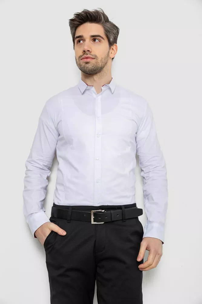Купить Рубашка мужская однотонная, цвет белый, 186R2066 - Фото №1