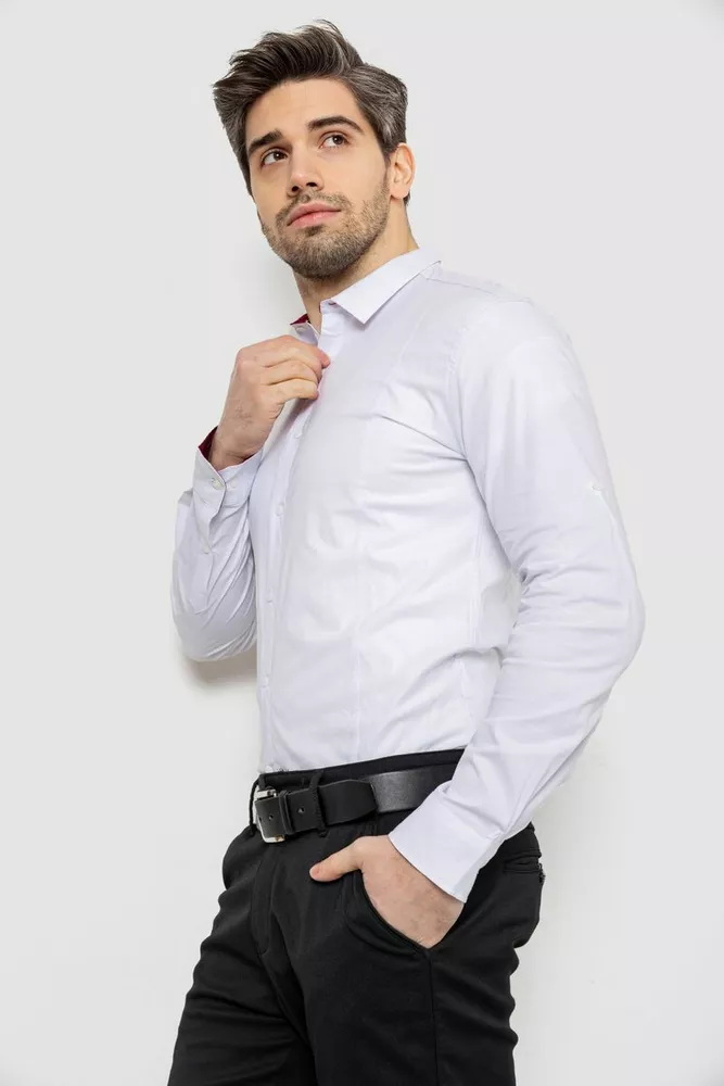 Купить Рубашка мужская однотонная, цвет белый, 186R2066 - Фото №3