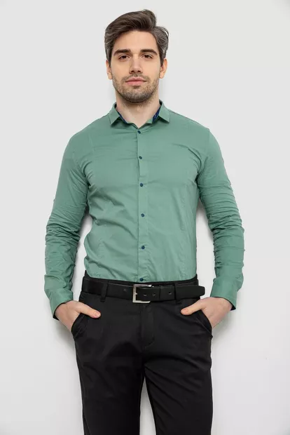 Рубашка мужская однотонная, цвет оливковый, 186R2066