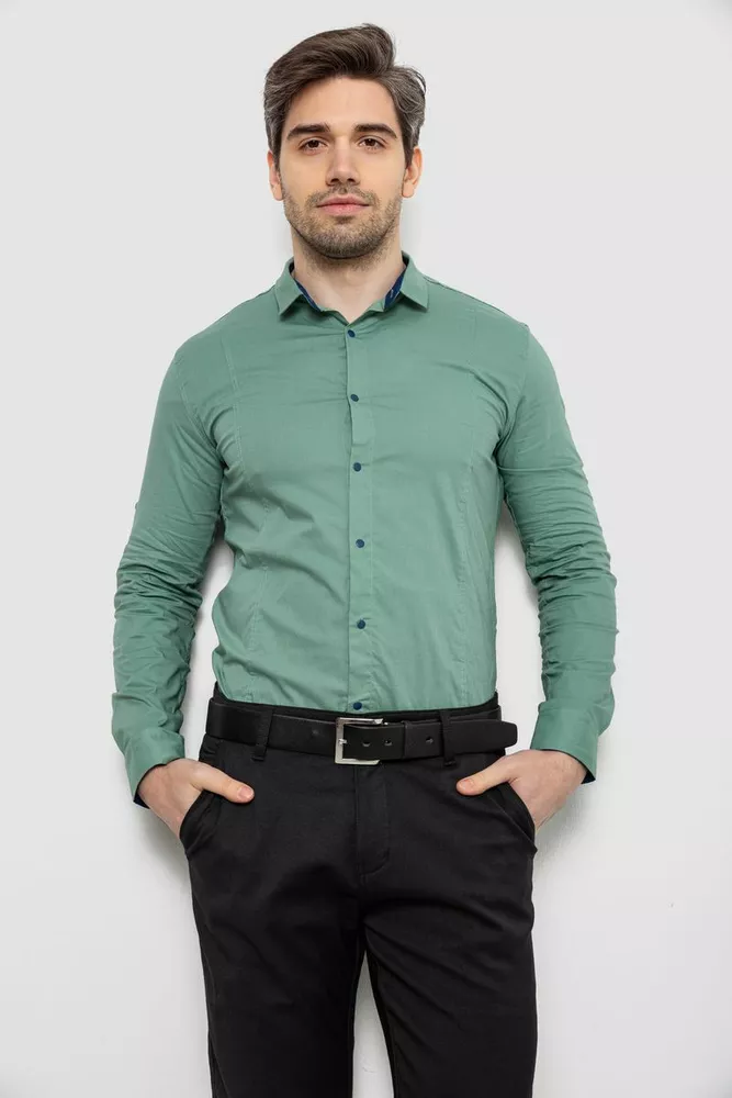 Купить Рубашка мужская однотонная, цвет оливковый, 186R2066 - Фото №1