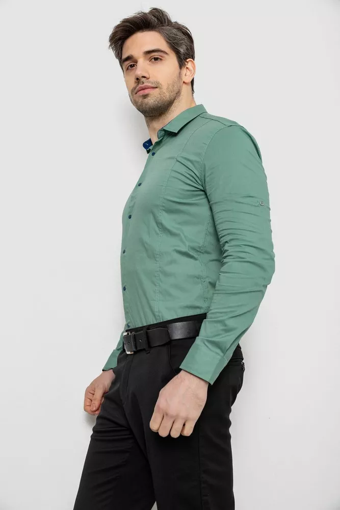 Купить Рубашка мужская однотонная, цвет оливковый, 186R2066 - Фото №3