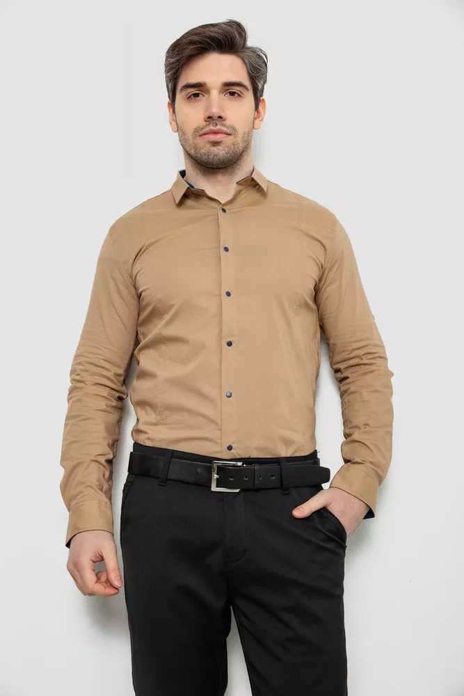 Купить Рубашка мужская однотонная, цвет бежевый, 186R2066 оптом - Фото №1