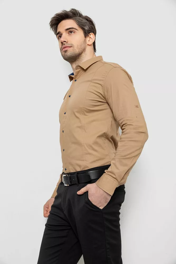 Купить Рубашка мужская однотонная, цвет бежевый, 186R2066 оптом - Фото №3