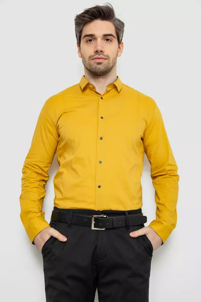 Купить Рубашка мужская однотонная, цвет горчичный, 186R2066 - Фото №1