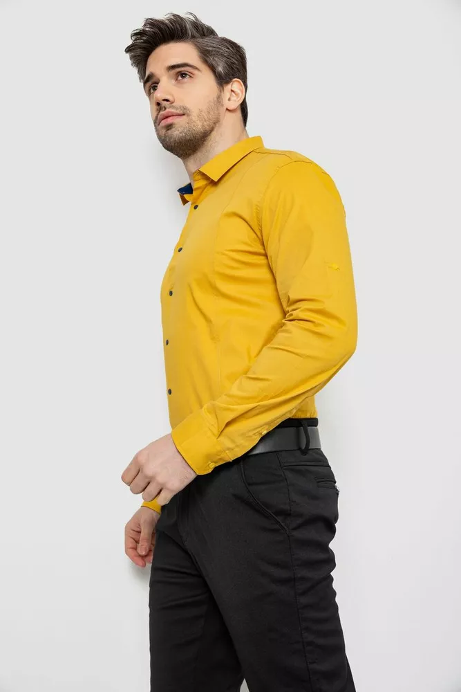 Купить Рубашка мужская однотонная, цвет горчичный, 186R2066 - Фото №3